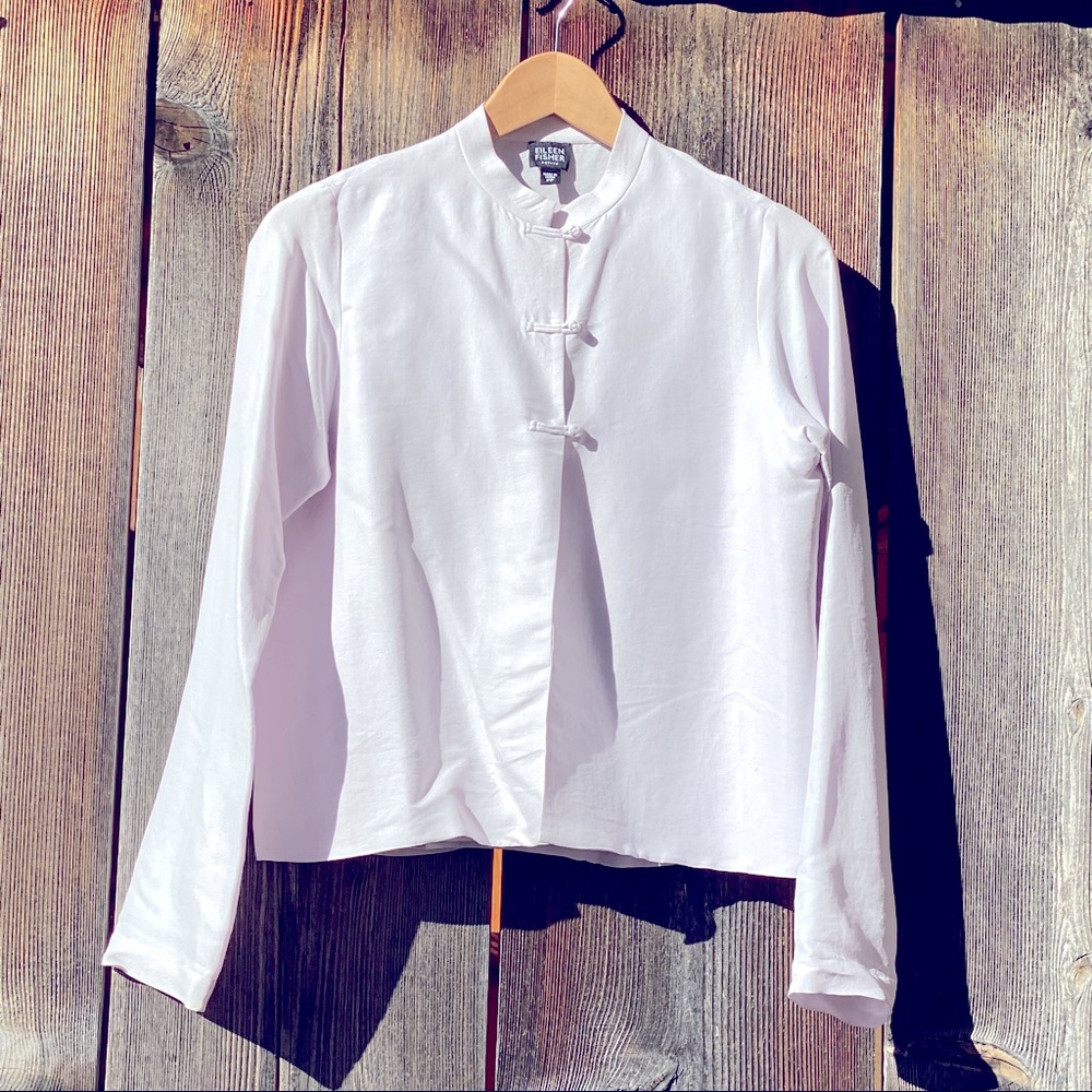 Eileen Fisher long sleeve jacket and tank top; both are silk; size Petite